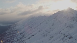 4K aerial stock footage pan across Chugach Mountain peaks, clouds, Chugach National Forest, Alaska Aerial Stock Footage | AK0001_0018