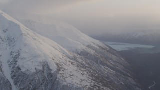 4K aerial stock footage Chugach Mountain peaks, approaching Knik Glacier, Chugach National Forest, Alaska Aerial Stock Footage | AK0001_0019