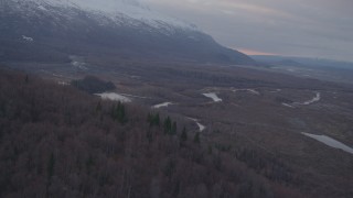 4K aerial stock footage over hills, approach rivers, valley, Chugach Mountains, Knik River Valley, Alaska Aerial Stock Footage | AK0001_0065