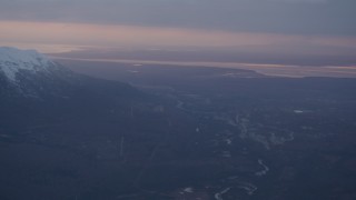 4K aerial stock footage panning right across Eagle River, Alaska, sunset Aerial Stock Footage | AK0001_0086