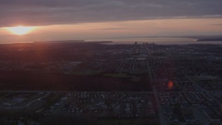 4K aerial stock footage approaching Downtown Anchorage, Alaska, sunset Aerial Stock Footage | AK0001_0102