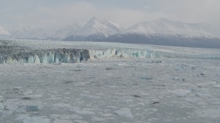 4K aerial stock footage flying low over the icy Knik River, Knik Glacier, Alaska Aerial Stock Footage | AK0001_0112