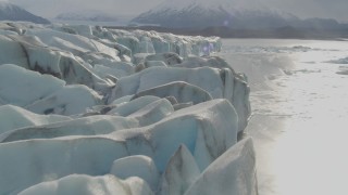 AK0001_0125 - 4K aerial stock footage flying over Knik Glacier, approaching Knik River, Knik Glacier, Alaska