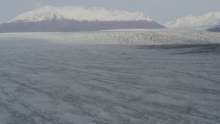 4K aerial stock footage fly low over Knik Glacier, approach Chugach Mountains, Knik Glacier, Alaska Aerial Stock Footage | AK0001_0131