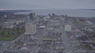 4K aerial stock footage approach Downtown, from East 6th Street to East Loop Bridge, Anchorage, Alaska Aerial Stock Footage | AK0001_0159