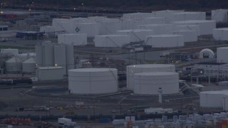 4K aerial stock footage flying by an oil refinery, Anchorage, Alaska Aerial Stock Footage | AK0001_0166