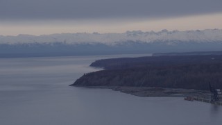 4K aerial stock footage of an oil refinery beside the Knik Arm of the Cook Inlet, Anchorage, Alaska Aerial Stock Footage | AK0001_0168