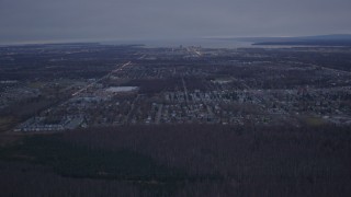 4K aerial stock footage approaching Downtown and Anchorage, Alaska, twilight Aerial Stock Footage | AK0001_0181