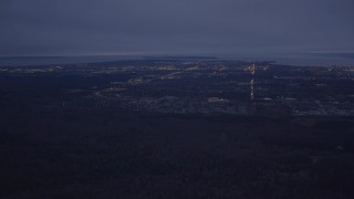 4K aerial stock footage flying by Anchorage, revealing Downtown Anchorage, Alaska, night Aerial Stock Footage | AK0001_0192