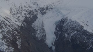 4K aerial stock footage approach glacier, mouth of a valley, bordered by the Chugach Mountains, Alaska Aerial Stock Footage | AK0001_0270