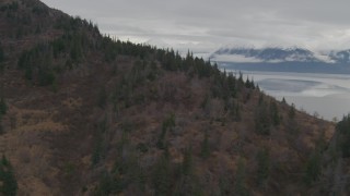 4K aerial stock footage over Chugach Mountain slope, revealing Turnagain Arm of the Cook Inlet, Alaska Aerial Stock Footage | AK0001_0350