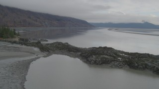 AK0001_0365 - 4K aerial stock footage approaching Chugach Mountain, Turnagain Arm of the Cook Inlet, Alaska