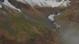 4K aerial stock footage approach small waterfall, Chugach Mountain peak, Prince William Sound, Alaska Aerial Stock Footage | AK0001_0417