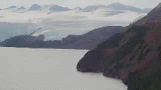 4K aerial stock footage slopes of Chugach Mountains on coast, approach glacier, Blackstone Bay, Alaska Aerial Stock Footage | AK0001_0465