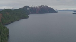 4K aerial stock footage flying over the bay, pan left approaching the shoreline, Blackstone Bay, Alaska Aerial Stock Footage | AK0001_0492