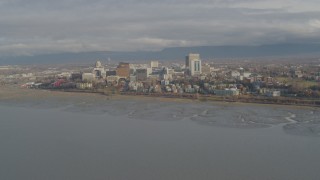 4K aerial stock footage fly by Downtown, from Knik Arm of the Cook Inlet, Downtown Anchorage, Alaska Aerial Stock Footage | AK0001_0589