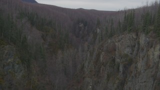 4K aerial stock footage flying through deep river gorge, topped by forest, Birchwood, Alaska Aerial Stock Footage | AK0001_0629