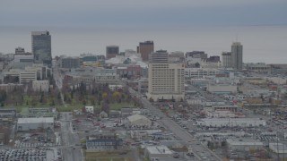 4K aerial stock footage ascend from Merrill Field, approaching Downtown Anchorage, Alaska Aerial Stock Footage | AK0001_0674