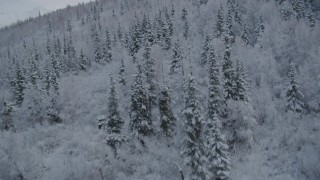 4K aerial stock footage fly low over frosty slope of Chugach Mountains, winter, Eagle River, Alaska Aerial Stock Footage | AK0001_0745