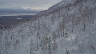 4K aerial stock footage fly low over snowy slopes near Chugiak, Chugach Mountains, Alaska Aerial Stock Footage | AK0001_0759