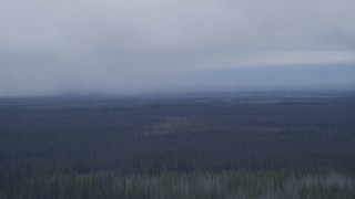 4K aerial stock footage flying away from rain clouds over forest, Alaskan Wilderness Aerial Stock Footage | AK0001_1022