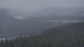 4K aerial stock footage flying toward a canyon, revealing Tazlina River, Alaska Aerial Stock Footage | AK0001_1036