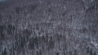 4K aerial stock footage flying up a snow covered, wooded foothill in the Chugach Mountains, Alaska Aerial Stock Footage | AK0001_1159