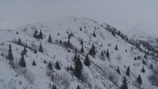 4K aerial stock footage flying low over snowy slopes, Chugach Mountains, Alaska Aerial Stock Footage | AK0001_1181