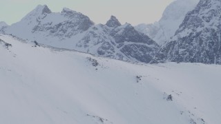 4K aerial stock footage flying toward a snowy ridge, Chugach Mountains, Alaska Aerial Stock Footage | AK0001_1352