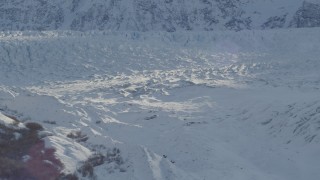 4K aerial stock footage the snow covered Knik Glacier at base of Chugach Mountains, Alaska Aerial Stock Footage | AK0001_1394