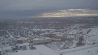 4K aerial stock footage flying over snow covered neighborhoods, mobile home park, Anchorage, Alaska Aerial Stock Footage | AK0001_1646