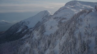 4K aerial stock footage approaching snowy slopes, Chugach Mountains, Alaska Aerial Stock Footage | AK0001_1893