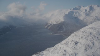 4K aerial stock footage Passage Canal surrounded by snowy Chugach Mountains, Alaska Aerial Stock Footage | AK0001_1909