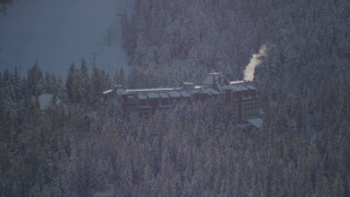 4K aerial stock footage the Alyeska Resort in snow in Girdwood, Alaska Aerial Stock Footage | AK0001_1959