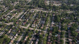 4.8K aerial stock footage flying over residential neighborhoods in Calumet City, Illinois Aerial Stock Footage | AX0001_002