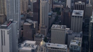 4.8K aerial stock footage of tilt down to reveal InterContinental hotel and Tribune Tower in Downtown Chicago, Illinois Aerial Stock Footage | AX0001_036