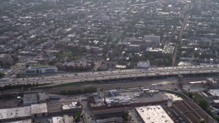 4.8K aerial stock footage panning across Interstate 90 and 94, through West Chicago, Illinois Aerial Stock Footage | AX0001_059