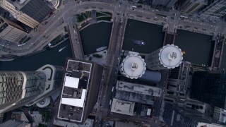 4.8K aerial stock footage of bird's eye view of N State Street in Downtown Chicago, and the Chicago River, Illinois Aerial Stock Footage | AX0001_137