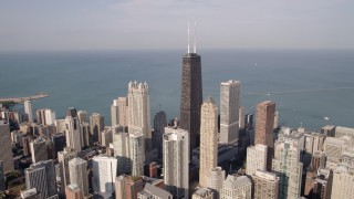 4.8K aerial stock footage John Hancock Center near Lake Michigan, Downtown Chicago, Illinois Aerial Stock Footage | AX0002_012