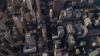 4.8K aerial stock footage tilt from bird's eye of N Michigan Avenue, revealing John Hancock Center, Downtown Chicago, Illinois Aerial Stock Footage | AX0002_072