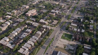 4.8K aerial stock footage of flying over urban neighborhood and S Stony Island Avenue, South Chicago, Illinois Aerial Stock Footage | AX0002_098