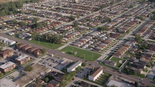 4.8K aerial stock footage of flying over residential neighborhoods in Lansing, Illinois Aerial Stock Footage | AX0002_104