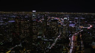 5K aerial stock footage orbit Downtown Los Angeles high-rises at night, California Aerial Stock Footage | AX0004_067