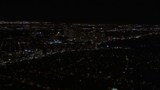 5K aerial stock footage of Century City high-rises at night in California Aerial Stock Footage | AX0004_085