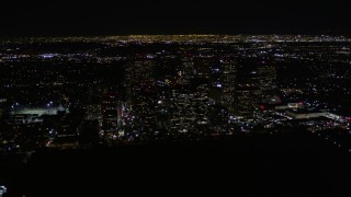 5K aerial stock footage orbit Century City skyscrapers at night in California Aerial Stock Footage | AX0004_086