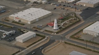 5K aerial stock footage orbit Rotary Rocket Roton ATV at the Mojave Air and Space Port in California Aerial Stock Footage | AX0006_092