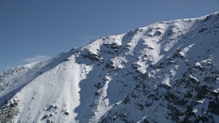 5K aerial stock footage approach a frozen peak in the San Gabriel Mountains, California Aerial Stock Footage | AX0009_060