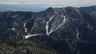 AX0009_065 - 5K aerial stock footage of Mount Baldy Ski Lifts Skit Resort in winter, California