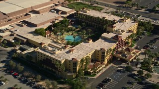 AX0013_039 - 5K aerial stock footage of orbiting Renaissance Palm Springs, West Palm Springs, California