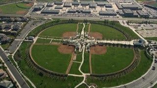 AX0014_046 - 5K aerial stock footage approach a sports park, Temecula, California